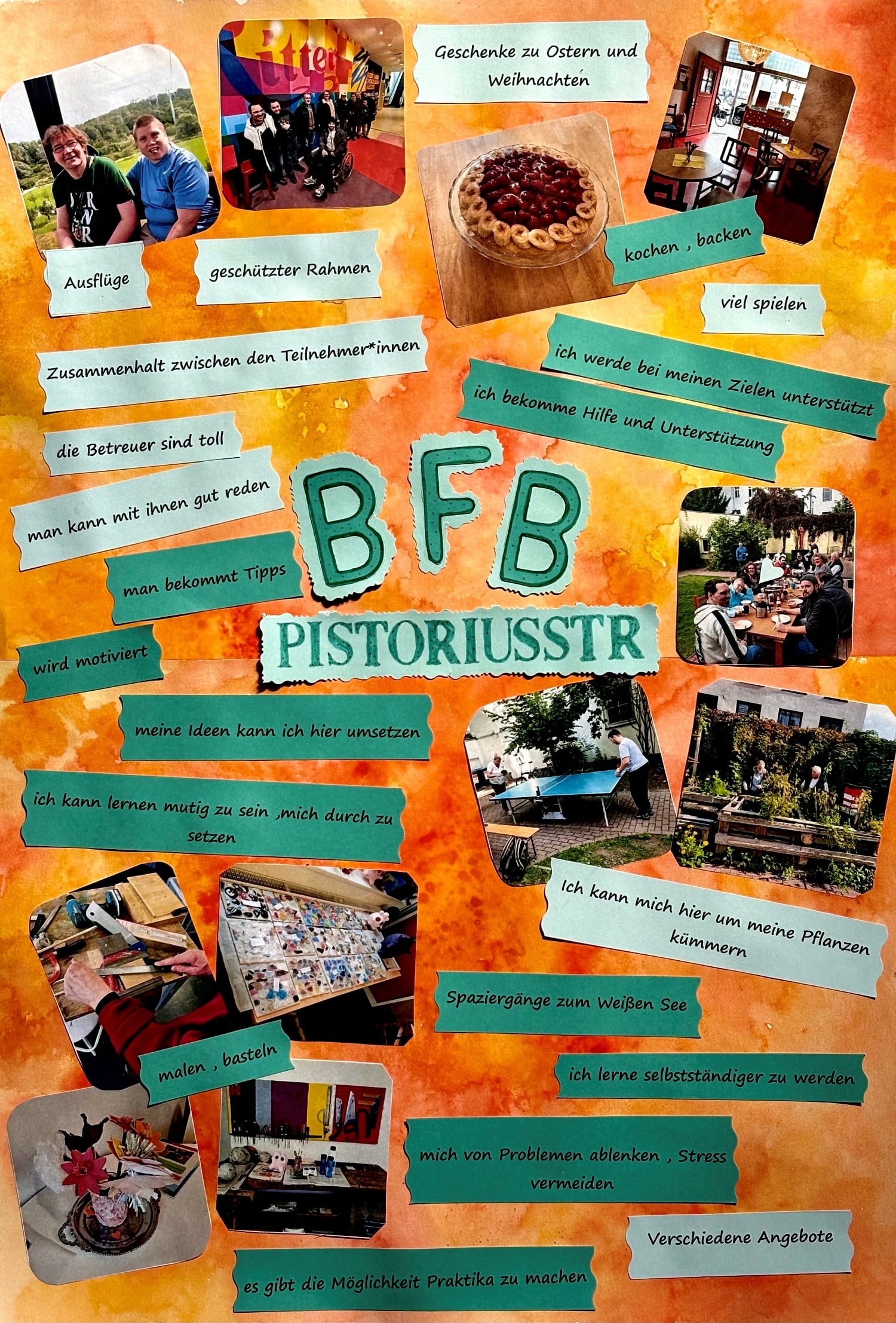 Poster aus dem Beschäftigungs- und Förderbereich Pistoriusstraße die reha e.v.